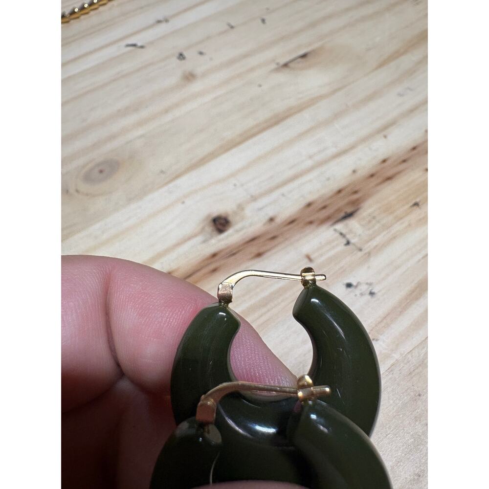 Rachel Comey Grass Chunky Hoop Earrings Seaweed Green Gold Tone - Picture 11 of 11